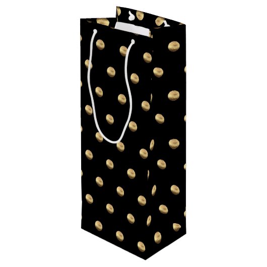 Elegant Black en Gold Polka Dots Pattern Wijn Cadeautas (Achterkant Gekanteld)
