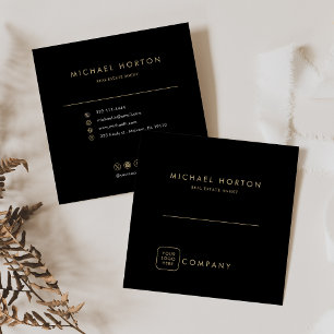Elegant Black en Gold Real Estate Agent Vierkante Visitekaartje