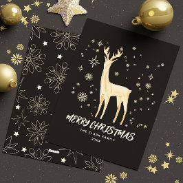 Elegant Black en Gold Reindeer Merry kerst Feestdagenkaart