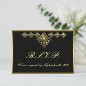 Elegant Black en Gold RSVP Kaartje (Staand voorkant)
