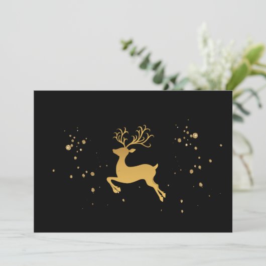 Elegant Black en Gold Rudolph Kerstmis Kaart (Staand voorkant)