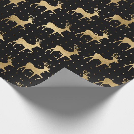 Elegant Black en Gold Script-kerstrendiator Cadeaupapier (Hoek)