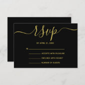 Elegant Black- en Gold Script RSVP-kaarten RSVP Kaartje (Voorkant / Achterkant)