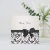 Elegant Black en Ivory Damask met diamantstrik Kaart (Staand voorkant)