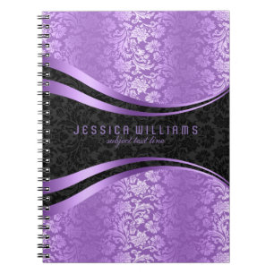 Elegant Black en Lavender Floral Damascus Pattern Notitieboek