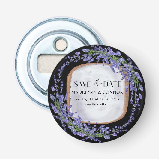 Elegant Black en Lavender Moderne Cirkel Button Flesopener (Voorkant)