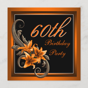 Elegant Black en Oranje Tiger Lily Birthday Party Kaart