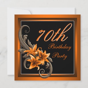 Elegant Black en Oranje Tiger Lily Birthday Party Kaart