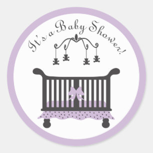 Elegant Black en Paars Baby Girl Wieg Ronde Sticker