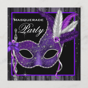 Elegant Black en Paarse Masquerade Party Kaart