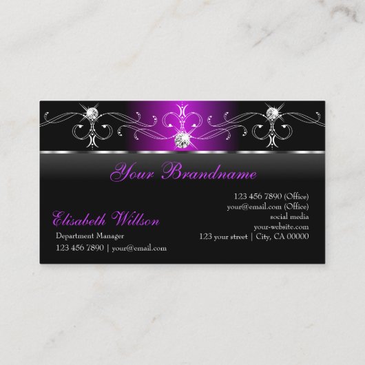 Elegant Black en Paarse Squiggins voegen Logo toe Visitekaartje (Achterkant)