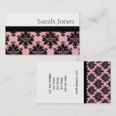 Elegant Black en Pink Damask Visitekaartje (Voorkant / Achterkant)