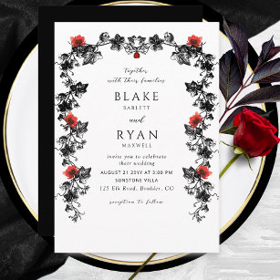 Elegant Black en Red Victoriaans Gothic Wedding Kaart