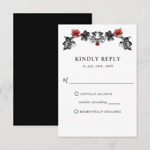 Elegant Black en Red Victoriaans Gothic Wedding RSVP Kaartje