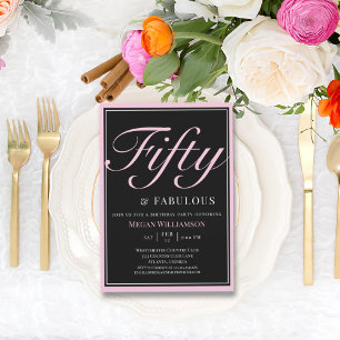 Elegant Black en roze 50 en Fabulous Birthday in Kaart