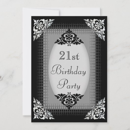 Elegant Black en Silver 21st Birthday Kaart (Voorkant)