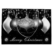 Elegant Black en Silver Baubles Merry Kerstmis Groot Cadeauzakje (Achterkant)