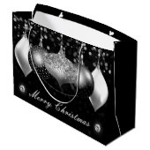 Elegant Black en Silver Baubles Merry Kerstmis Groot Cadeauzakje (Achterkant Gekanteld)