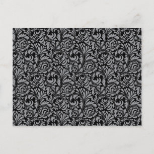 Elegant Black en Silver Damask Floral Pattern Briefkaart