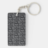 Elegant Black en Silver Damask Floral Pattern Sleutelhanger (achterkant)