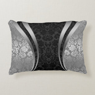 Elegant Black en Silver Grey Floral Damaskers Decoratief Kussen