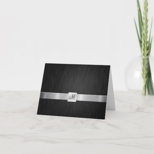 Elegant Black en Silver met Monogram Hartelijk dan Bedankkaart (Voorkant)