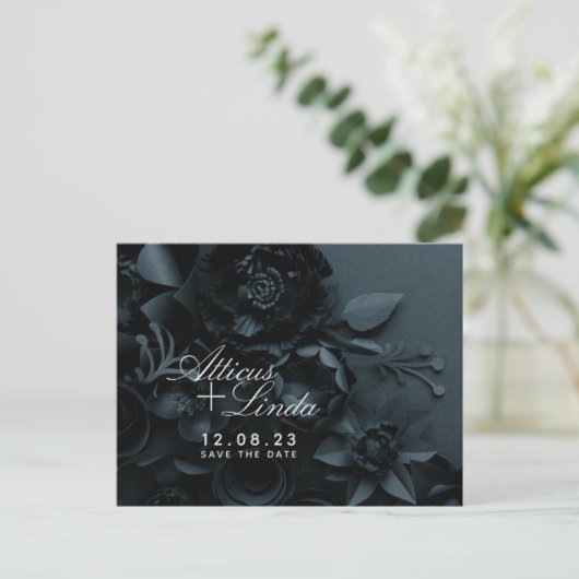 Elegant Black en Silver Save the Date Cards Aankondigingskaart (Staand voorkant)