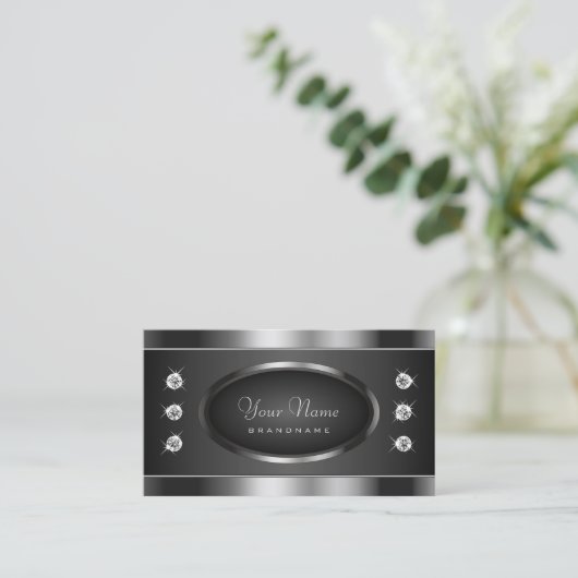 Elegant Black en Silver Sparking Chrome Effect Visitekaartje (Staand voorkant)
