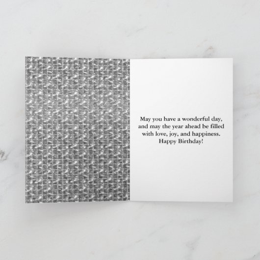 Elegant Black en Silver Square Glitter Birthday Kaart (Binnen)