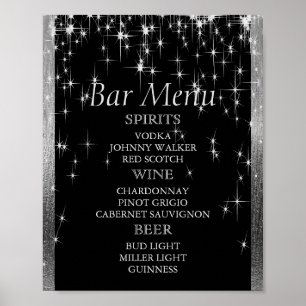 Elegant Black en Silver Starlights - Bar Menu Poster