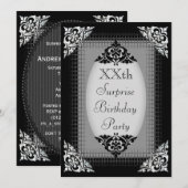 Elegant Black en Silver Surprise Birthday Kaart (Voorkant / Achterkant)
