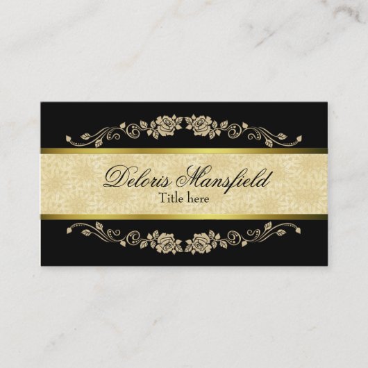 Elegant Black en Tan Damask Visitekaartje (Voorkant)