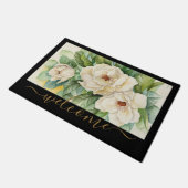 Elegant Black en Tan Magnolia Floral Welkom Deurmat (Schuin)