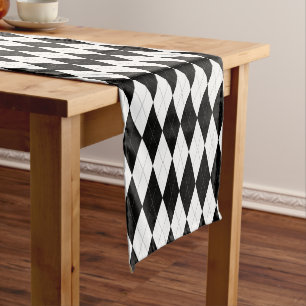 Elegant Black en White Argyle Pattern Korte Tafelloper