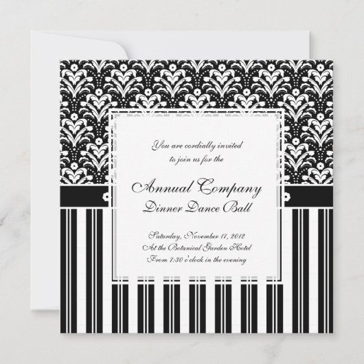 Elegant Black en White Art Deco Damask Stripes Kaart (Voorkant)
