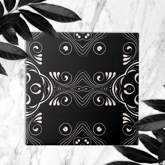 Elegant Black en White Baroque Arabesque Pattern Tegeltje