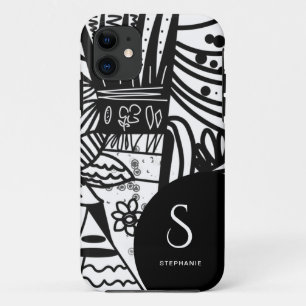 Elegant Black en White Bohemian Botanical iPhone 11 Hoesje