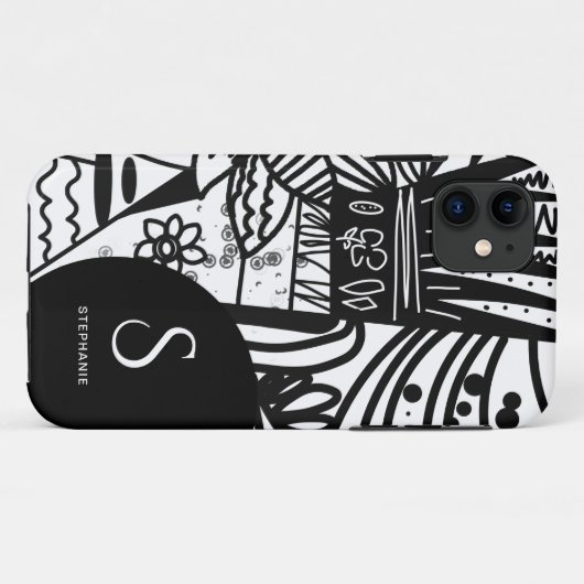 Elegant Black en White Bohemian Botanical Case-Mate iPhone Case (Achterkant (horizontaal))