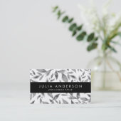 Elegant Black en White Botanical Leaves Pattern Visitekaartje (Staand voorkant)