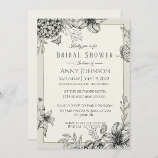 Elegant Black en White Bridal Shower Invitation Kaart