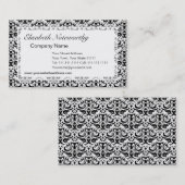 Elegant Black en White Calligraphic Damask Visitekaartje (Voorkant / Achterkant)