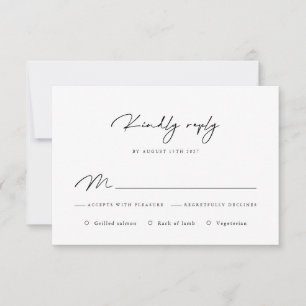 Elegant Black en White Calligraphy RSVP Card Kaartje