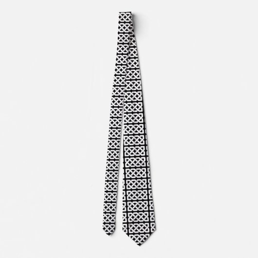 Elegant Black en White Celtic Knot Pattern Stropdas (Achterkant)