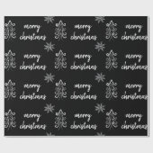 Elegant Black en White Chalk Merry Kerstmis Cadeaupapier (Vlak)
