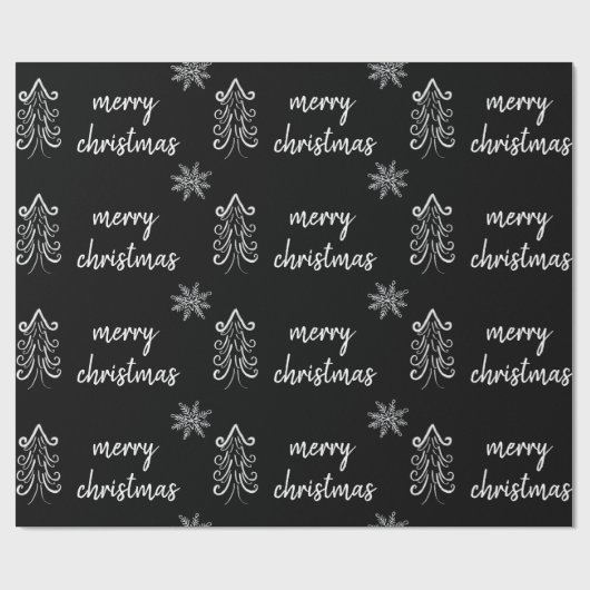 Elegant Black en White Chalk Merry Kerstmis Cadeaupapier (Vlak)