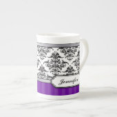 Elegant Black en White Damask Bone China mok (Voorkant rechts)