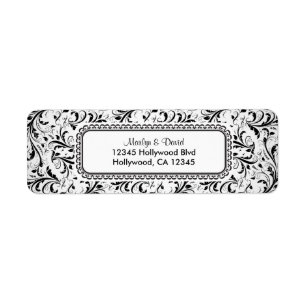 Elegant Black en White Damask Etiket