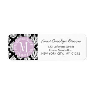 Elegant Black en White Damask gepersonaliseerd Etiket