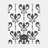Elegant Black en White Damask gepersonaliseerd Fleece Deken (Voorkant)