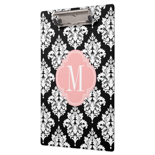Elegant Black en White Damask gepersonaliseerd Klembord (Links)
